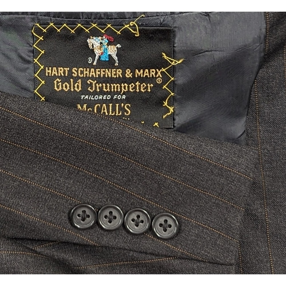 Hart Schaffner Marx Gold Trumpeter Blazer Sports Jacket Wool Gray Pin Stripe 46L